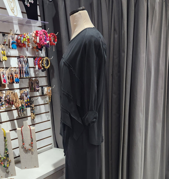 Paolo Tricot Sale, SU8414 Raw Edge Boxy Top, Black 50% Off Regular Price