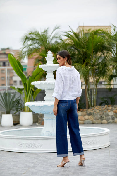 Orange by Fashion Village, 4538 Wide Leg Folded Hem Denim, Dark