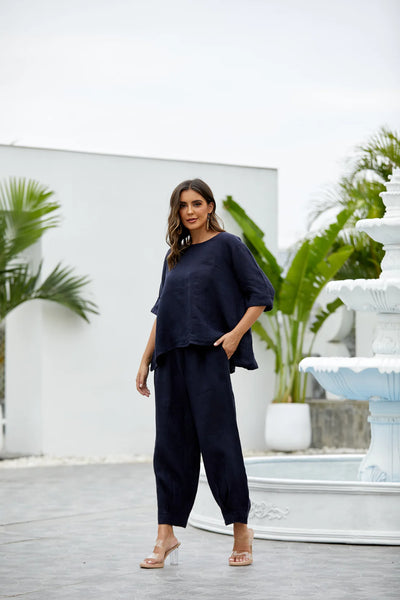 Orange by Fashion Village (Linen), 17549 Elettra's Linen Pant, Navy