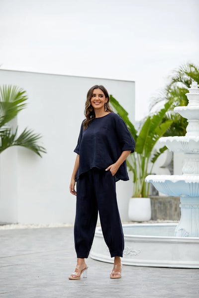 Orange by Fashion Village (Linen), 17549 Elettra's Linen Pant, Navy