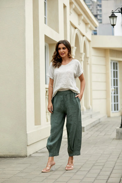 Orange by Fashion Village (Linen), 17549 Elettra's Linen Pant, Military