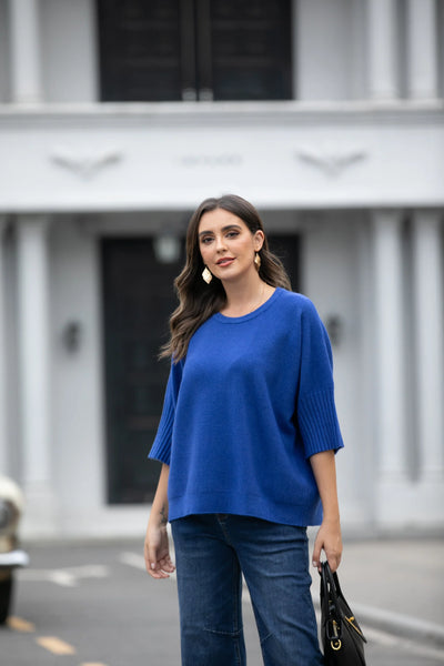 Orange by Fashion Village, 2060 Cozy Sweater Top, Cobalt