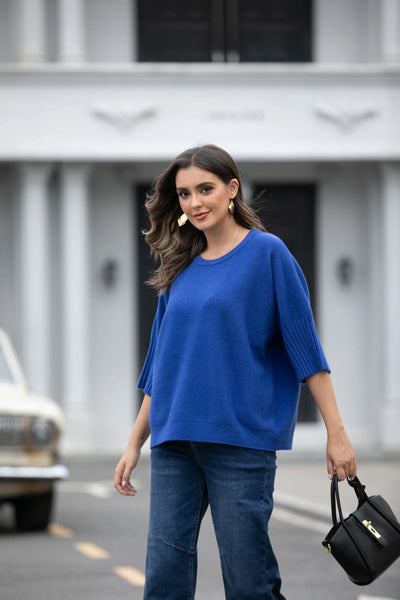 Orange by Fashion Village, 2060 Cozy Sweater Top, Cobalt