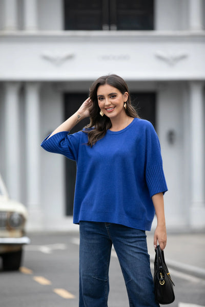 Orange by Fashion Village, 2060 Cozy Sweater Top, Cobalt