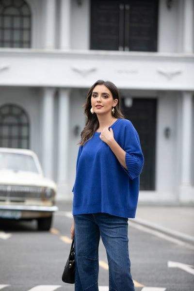 Orange by Fashion Village, 2060 Cozy Sweater Top, Cobalt