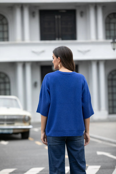 Orange by Fashion Village, 2060 Cozy Sweater Top, Cobalt