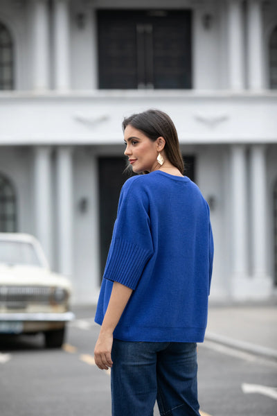 Orange by Fashion Village, 2060 Cozy Sweater Top, Cobalt