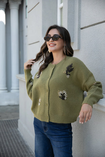 Orange by Fashion Village, NC-20 Fleur Knit Cardigan