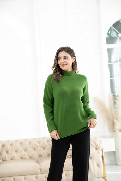 Orange by Fashion Village, RT-3100 Rebecca's Ribbed Turtleneck, Forest