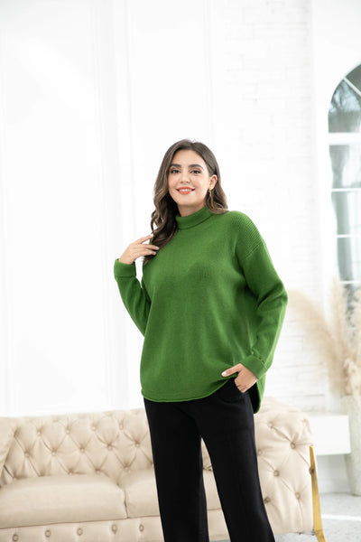 Orange by Fashion Village, RT-3100 Rebecca's Ribbed Turtleneck, Forest