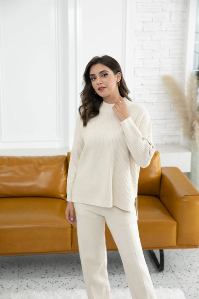 Orange by Fashion Village, RT-3120 Kinsley's Ribbed Turtleneck Sweater, Vanilla