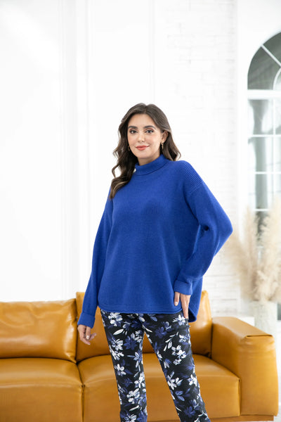 Orange by Fashion Village, RT-3100 Rebecca's Ribbed Turtleneck, Cobalt