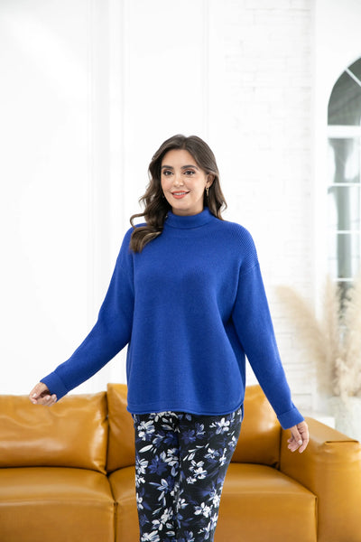 Orange by Fashion Village, RT-3100 Rebecca's Ribbed Turtleneck, Cobalt