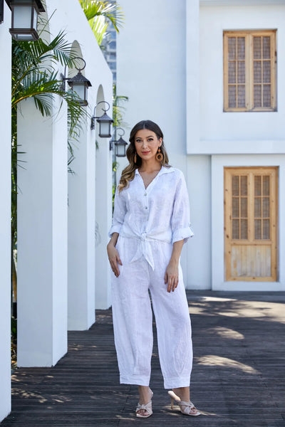 Orange by Fashion Village (Linen), 2202 Floral Safari Linen Top, Floral