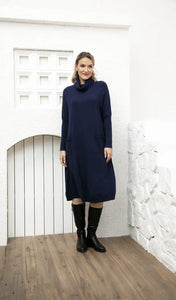 Orange by Fashion Village, J-3559 Cozy Chic Maxi Sweater Dress, Navy