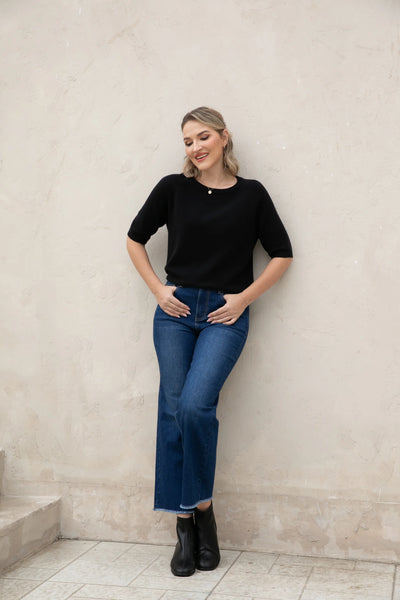 Orange by Fashion Village, JNC-15, Bamboo Wide Leg Jeans w/ Fringe Hem, Dark Wash