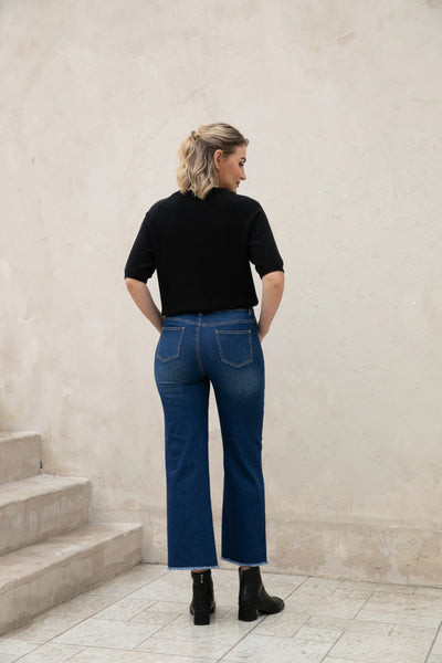 Orange by Fashion Village, JNC-15, Bamboo Wide Leg Jeans w/ Fringe Hem, Dark Wash