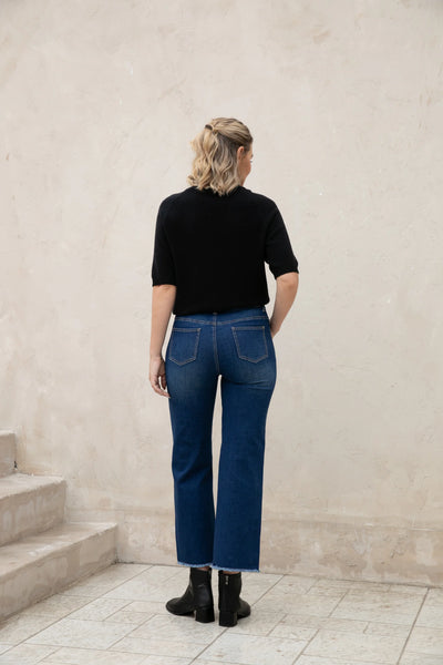 Orange by Fashion Village, JNC-15, Bamboo Wide Leg Jeans w/ Fringe Hem, Dark Wash