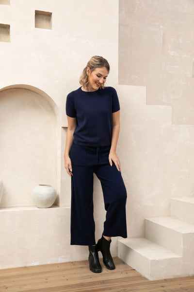 Orange by Fashion Village, J-5018 Knit Comfort Pants, Navy