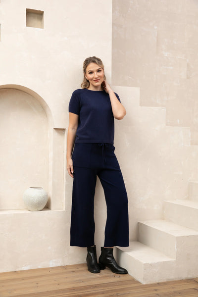 Orange by Fashion Village, J-5018 Knit Comfort Pants, Navy