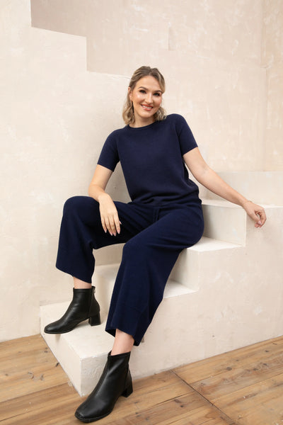 Orange by Fashion Village, J-5018 Knit Comfort Pants, Navy