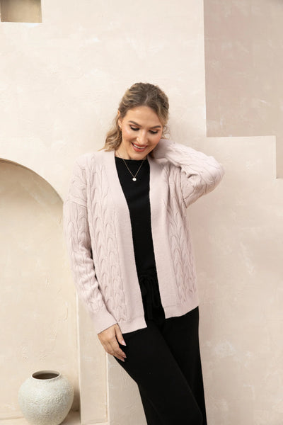 Orange by Fashion Village, 830 Cable Knit Cardigan, Pink