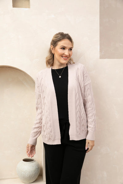 Orange by Fashion Village, 830 Cable Knit Cardigan, Pink