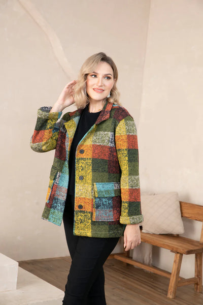 Orange by Fashion Village, FW-1023 Tanya Plaid Jacket, Olive