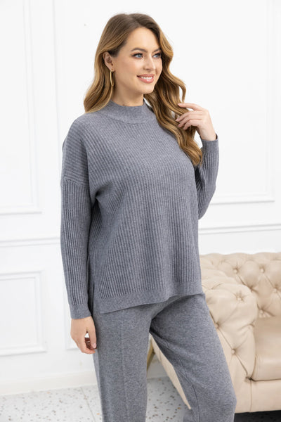 Orange by Fashion Village, RT-3120 Kinsley's Ribbed Turtleneck Sweater, Grey