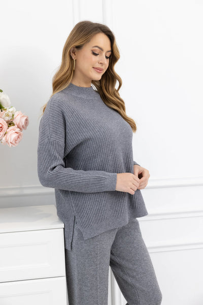 Orange by Fashion Village, RT-3120 Kinsley's Ribbed Turtleneck Sweater, Grey