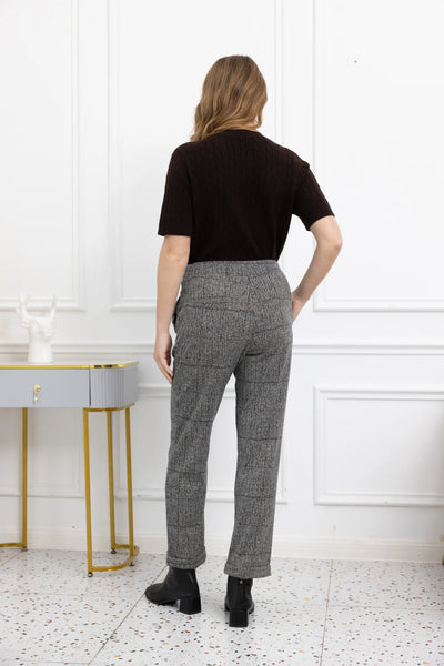 Orange by Fashion Village, HLJ-240478-276 Plaid Pant with Cuff, Grey Tweed