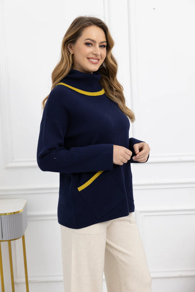 Orange by Fashion Village, FW-1015 Hannah Turtleneck Sweater, Navy