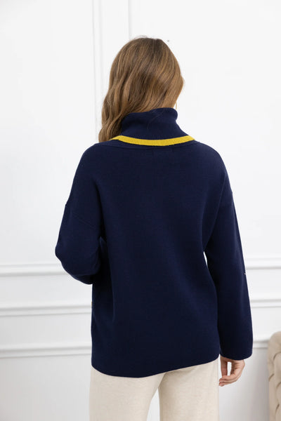 Orange by Fashion Village, FW-1015 Hannah Turtleneck Sweater, Navy