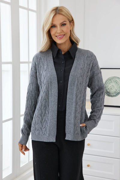 Orange by Fashion Village, 830 Cable Knit Cardigan, Grey