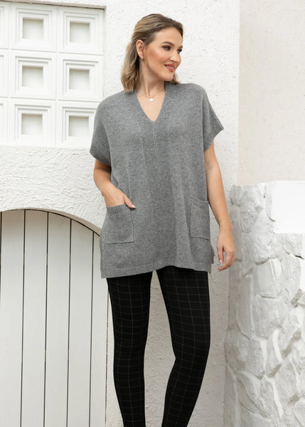 Orange by Fashion Village, FW-1038 V Neck Short Sleeve Sweater