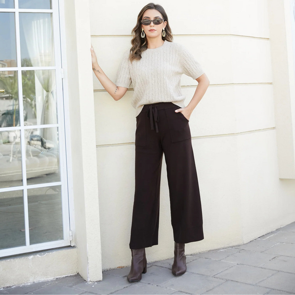 Orange by Fashion Village, J-5018 Knit Comfort Pants, Mocha