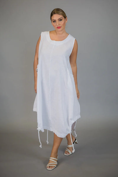 Paolo Tricot Sale, MD51221 Linen Grommet Dress 50% Off Regular Price, White