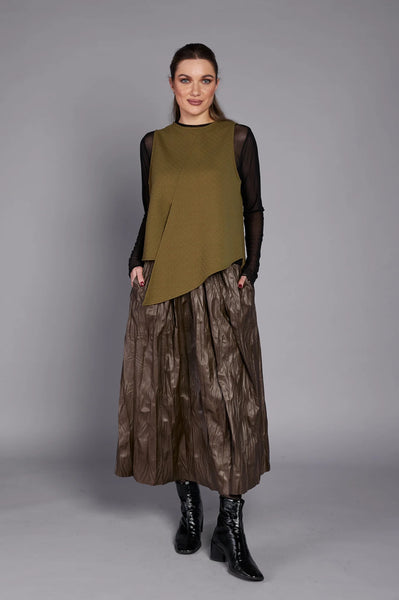 Paolo Tricot, WT330004 Pleated Skirt, Olive