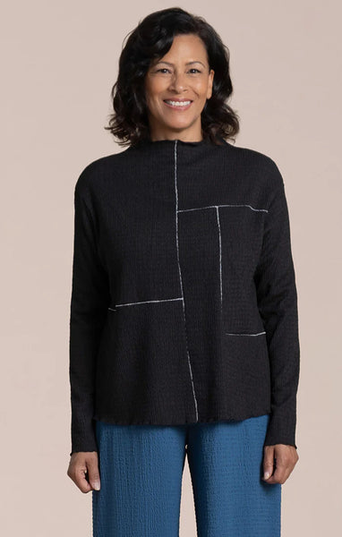 Sympli, PW22411X-3, Pop Collage Contrast Top, Black