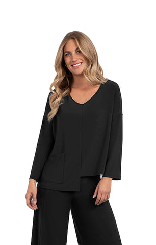 Sympli, 22288-3 Etch V-Neck Top, Black