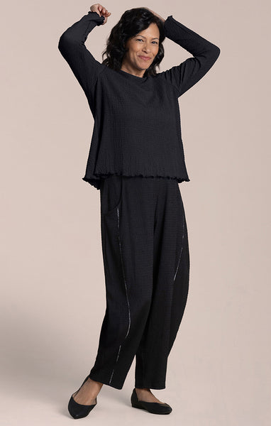 Sympli, PW22379-3 Pop Crew Neck Top, Black