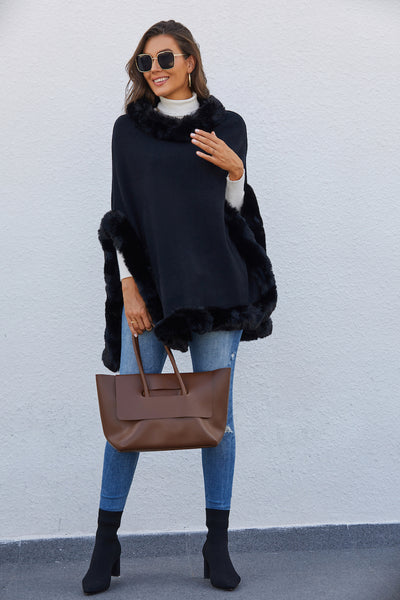 Pomcho CT180 Faux Fur Trimmed Poncho