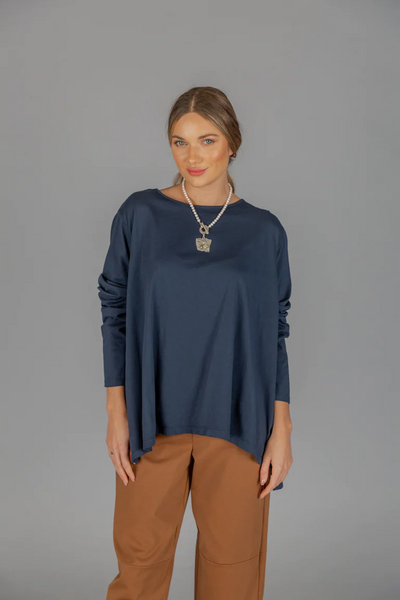 Paolo Tricot Sale, WT110499 Long Sleeve Trapeze Tunic, Navy 50% Off Regular Price