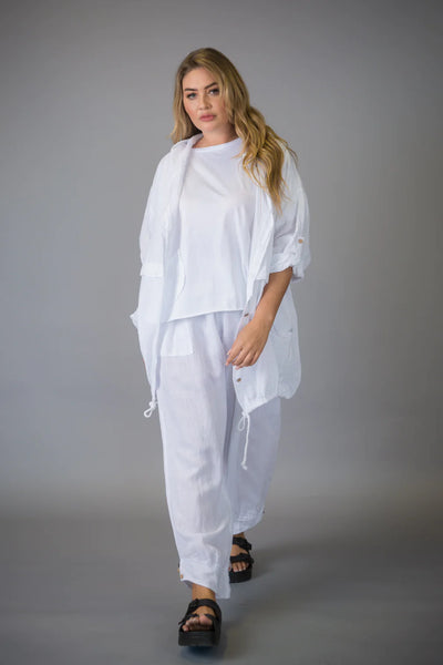 Paolo Tricot Sale, D11439 Linen Button Tunic, White 50% Off Regular Price