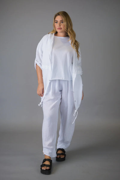 Paolo Tricot Sale, D11439 Linen Button Tunic, White 50% Off Regular Price