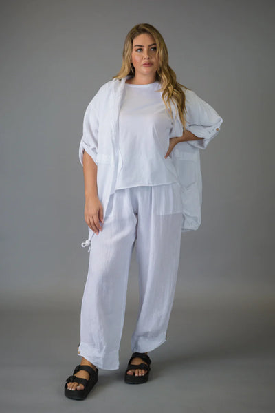 Paolo Tricot Sale, D11439 Linen Button Tunic, White 50% Off Regular Price