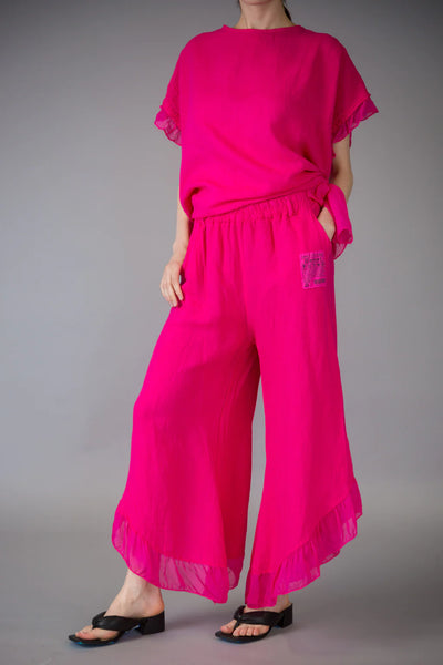 Paolo Tricot Sale, D60029 Ruffle Linen Pant 50% Off Regular Price