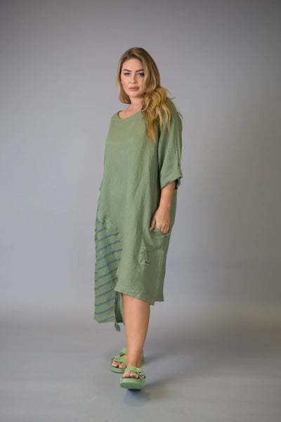 Paolo Tricot Sale, D11407 Striped Linen Dress 50% Off Regular Price