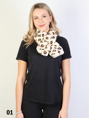 Accessories, SF 17321 Faux Fur Scarf with Symbols